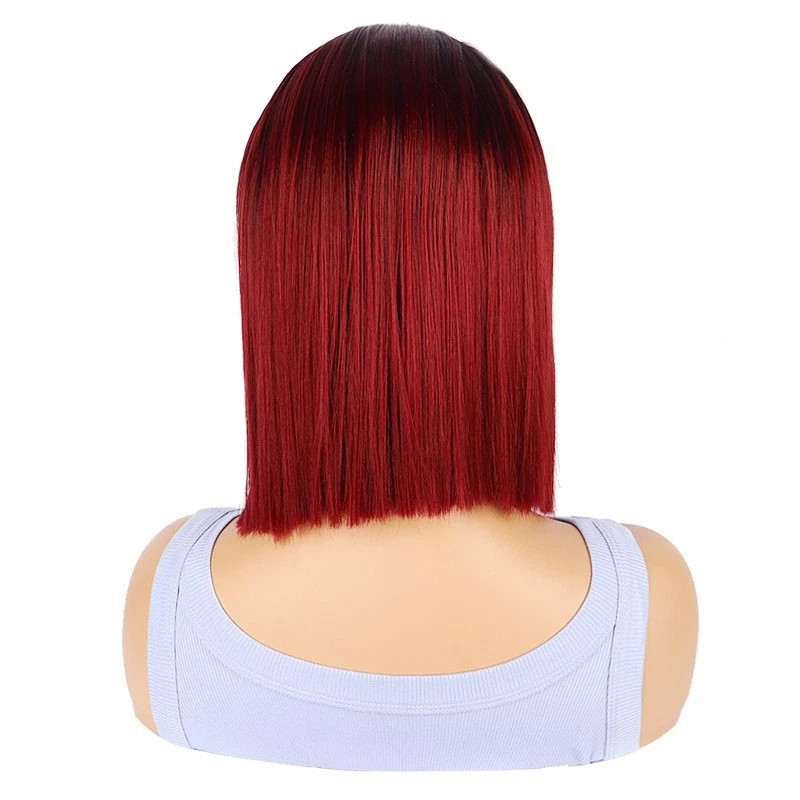 Short Straight Ombre Burgundy Headband Hair Bob Wig Women Synthetic Daily Party