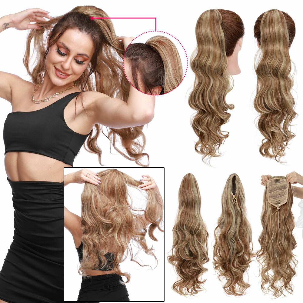 US Thick 24″ Wavy Ponytail Drawstring Clip In Hair Extensions As Human Pony Tail