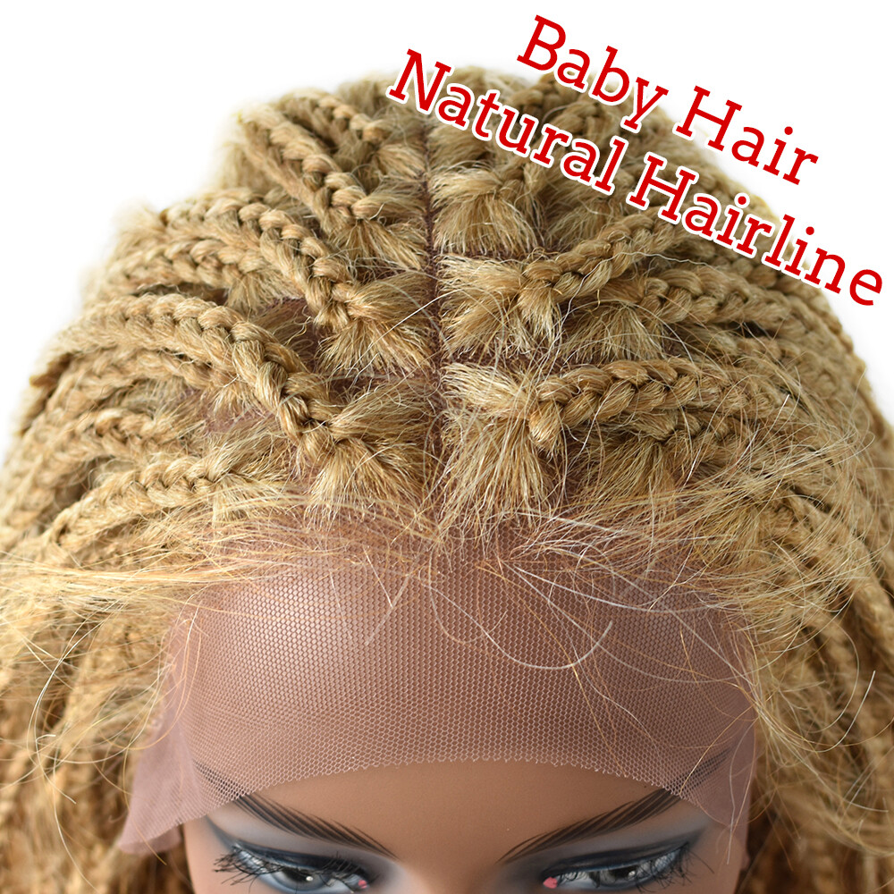 Curly Ends Box Braided Lace Front Wigs for Women Baby Hair Kanekalon Synthetic