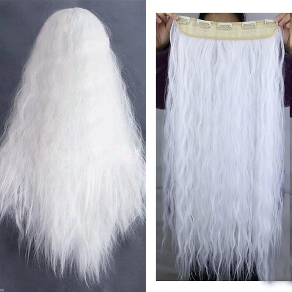 Clip in Hair Extensions 110g 24″ White Blonde Deep Wave Synthetic – 5 Clips