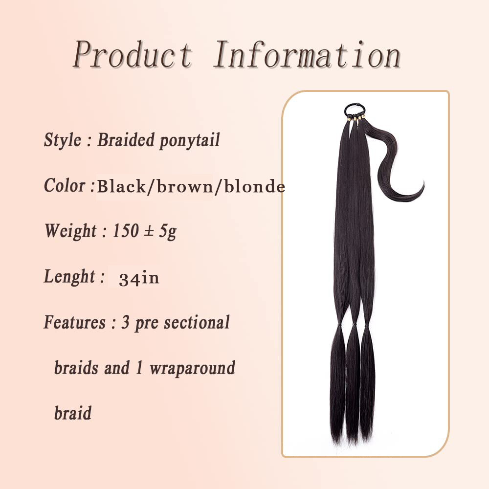 Mega Long 34in DIY Braids Ponytail Tie Wrap On Braid Pony Tail Hair Extensions
