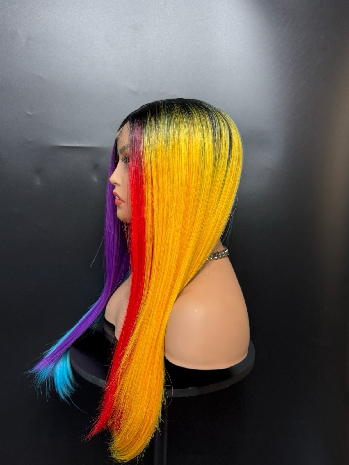 Pastel Rainbow Wig Lace Front Middle Part Straight Heat Ok