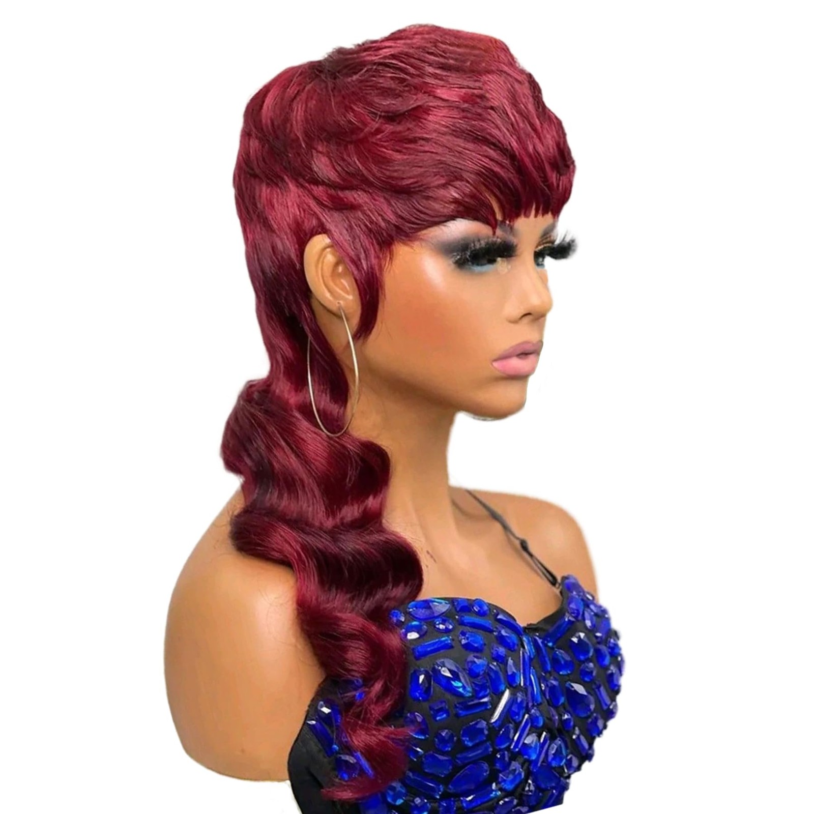 SAEIALL Mullet Wig for Black Women Human Hair Pixie Cut Wig Long Body Wave Mulle