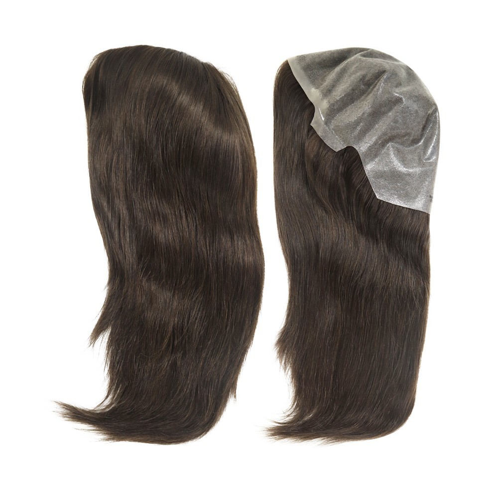 Women Wigs Human Hair Full Head Wigs All Poly Skin Medium Size Dark Brown 14”#2