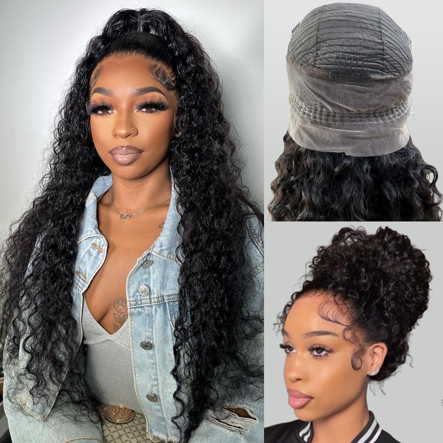 24″ 360 Glueless Deep Wave Lace Front Wig, Pre-Plucked, 200 Density, Wet & Wavy