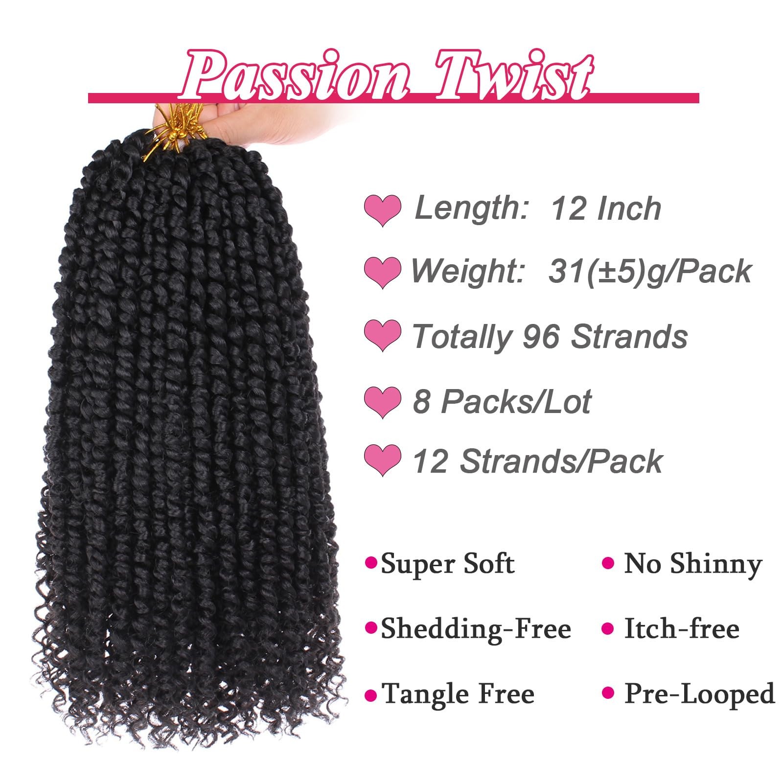 8 Packs Pre twisted Passion Twist Crochet Hair for Black Women 12 Inch Synthe…