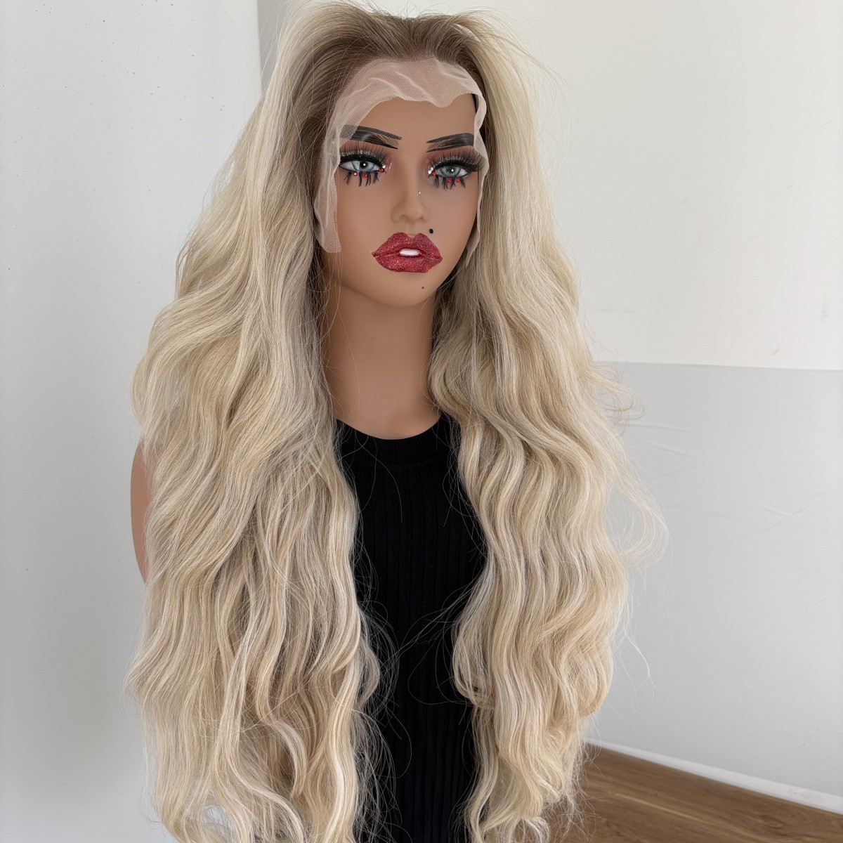 Ombre Blonde Heat Resistant Synthetic Hair Long Wavy Lace Front Wig