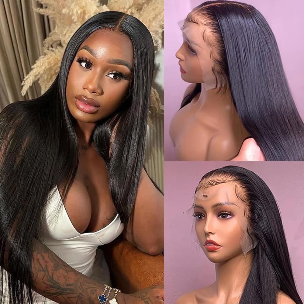 20 Inch Black 13×6 HD Lace Front Human Hair Wigs Pre Plucked 150% Density