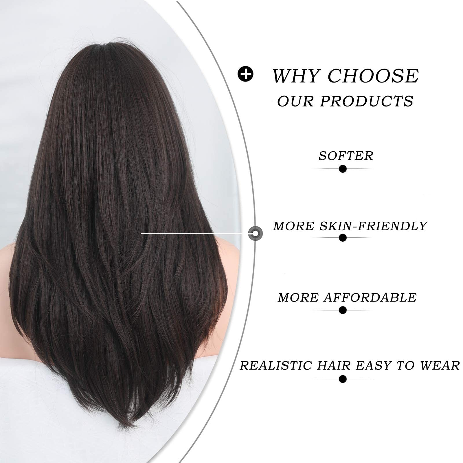 Long Natural Black Wig with Bangs Straight Wigs for Women,Heat Resistant Laye…