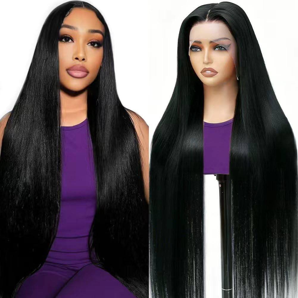32 Inch Human Hair Lace Front Wig 200 Density Straight Glueless Pre Plucked