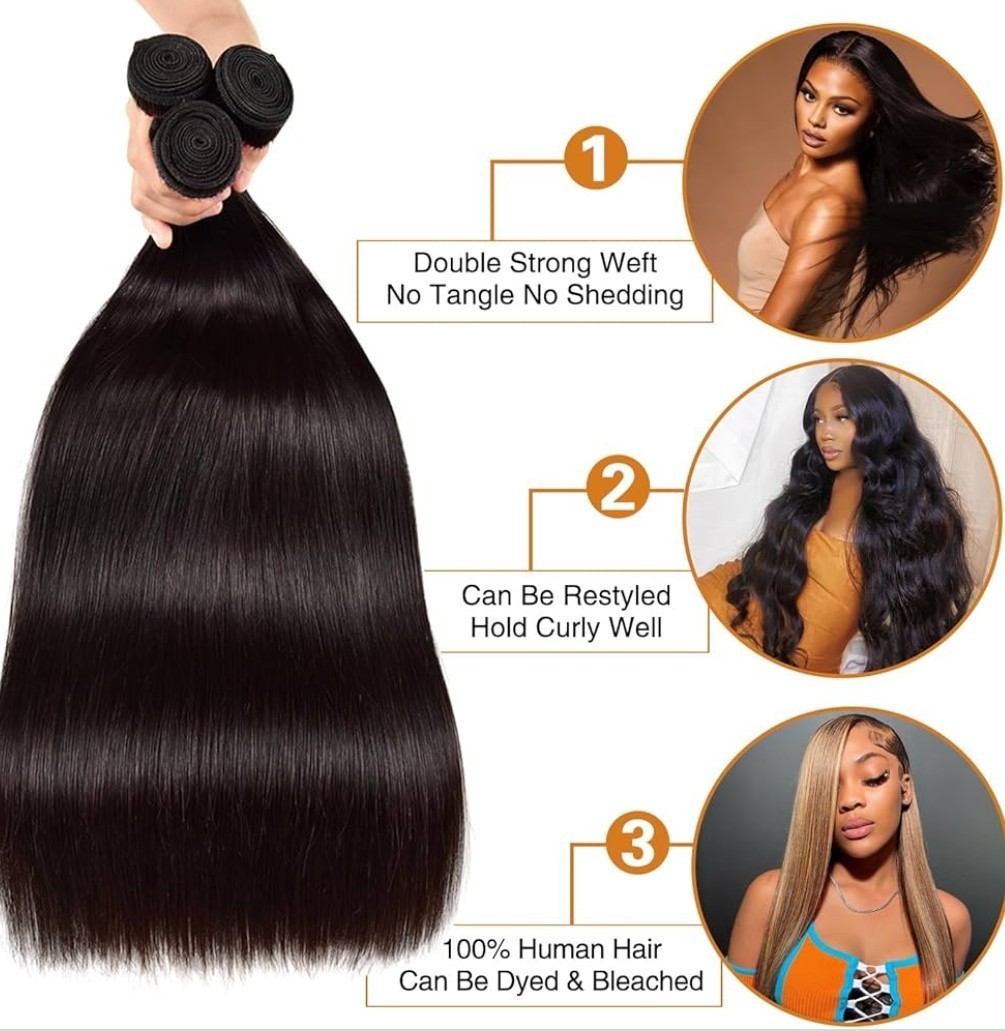 Straight Bundles Human Hair 24 26&28 Inch 100% Unprocessed Brazilian Remy Virgin