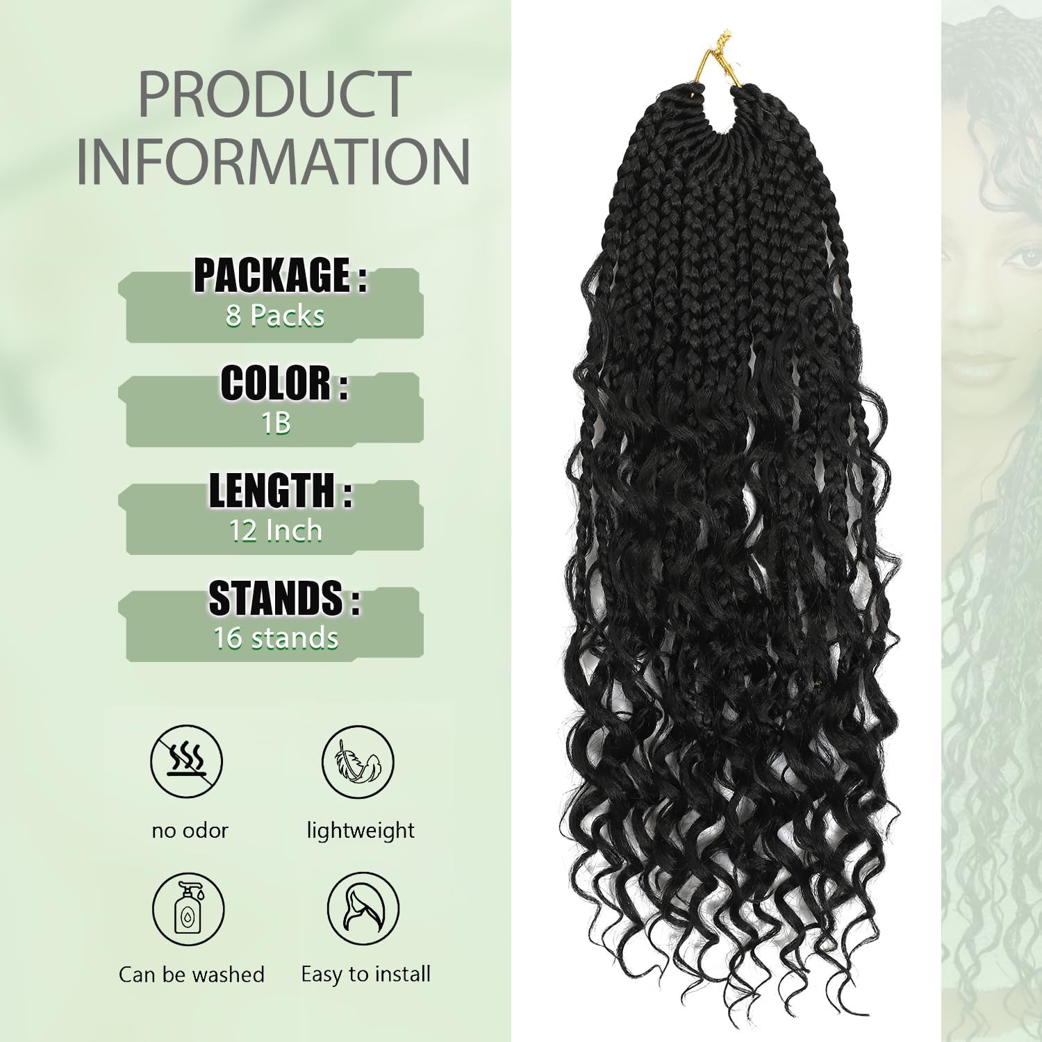 12 Inch Goddess Box Braids Crochet Hair 8 Packs Pre-Looped Bohemian Braiding Hai