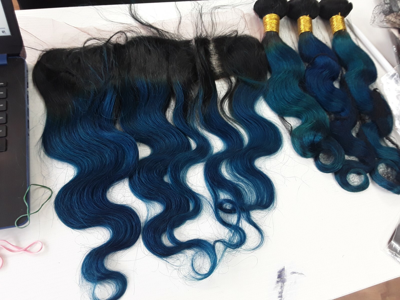 1B/TETAL GREEN OMBRE BRAZILIAN VIRGIN HAIR BODY WAVE BUNDLES 16+18+20&16 FRONTAL