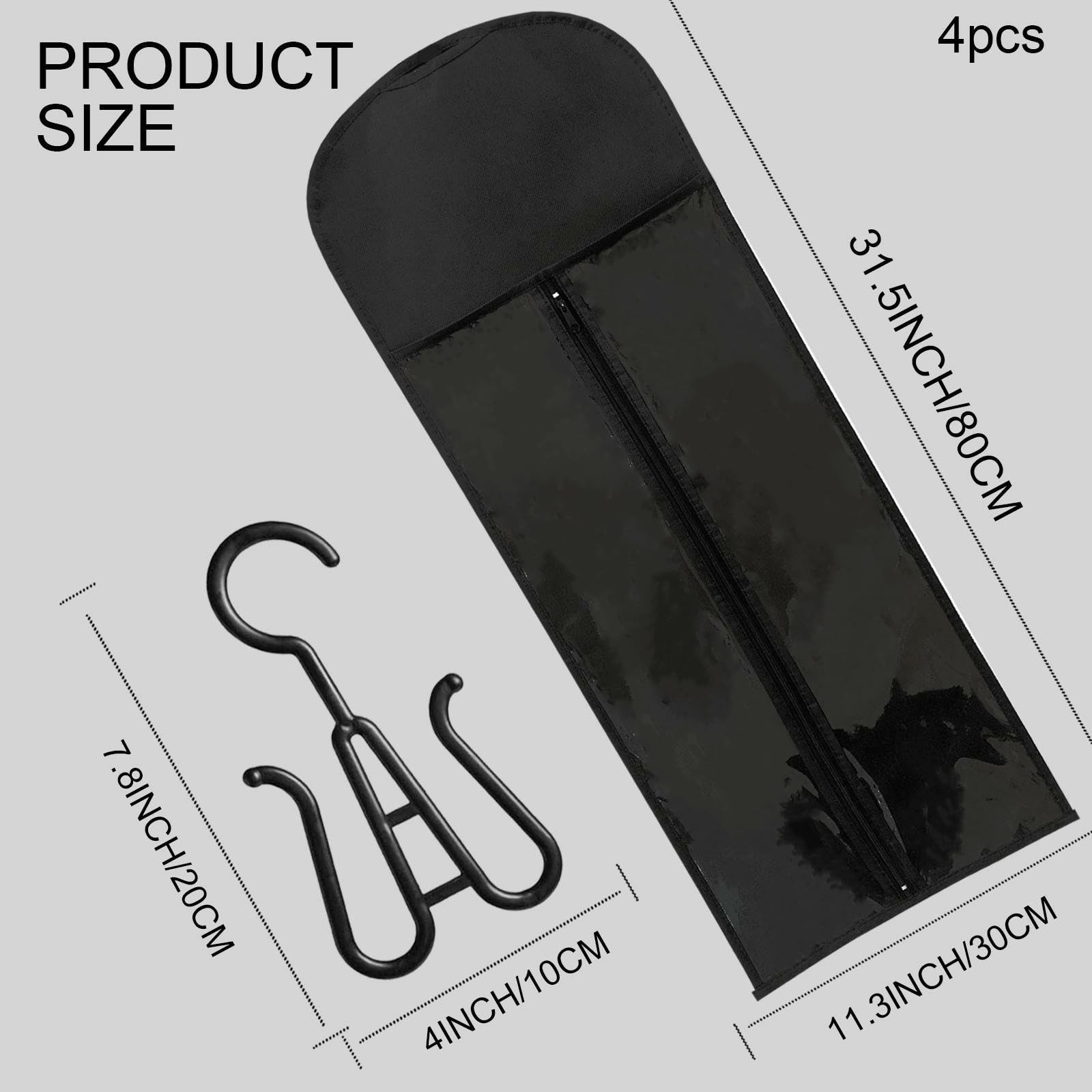 Jonley 4Pcs Extra Long Wig Storage Bags with Hanger, 31.5in*11.5in, Black