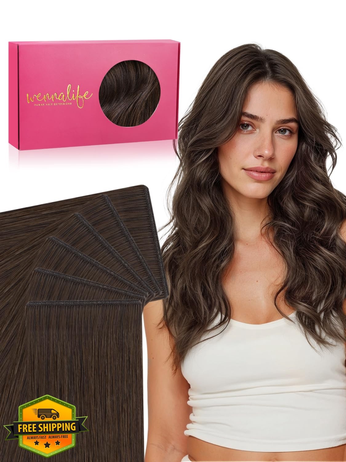 Wennalife Genius #4 Chocolate Brown Tape Hair Ext 14in 50g