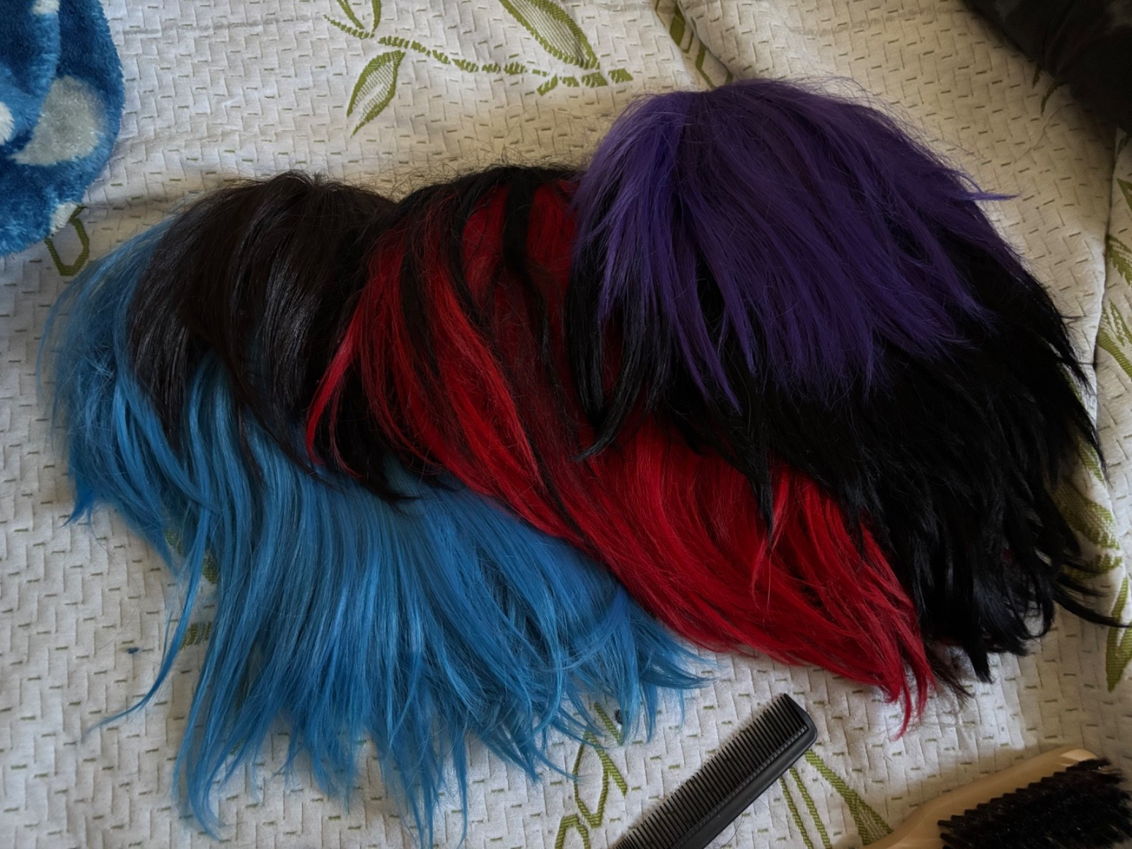 Blue red and purple black mixture unisex wigs