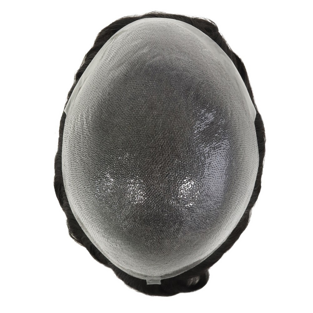 Ultra Thin Skin Mens Toupee Human Hair Replacement System Hairpieces Dark Brown