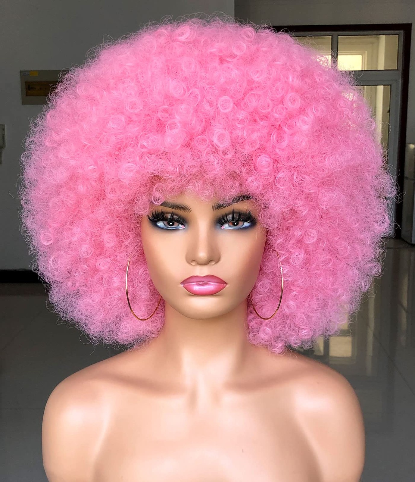 Short Afro Wig with Bangs for Black Women Afro Kinky Curly Wig 70s Premium Sy…