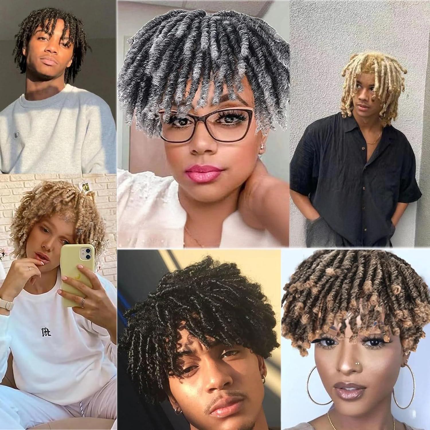 Men’s Synthetic Dreadlocks Toupee, African Twist Curly Hairpiece for Black Men