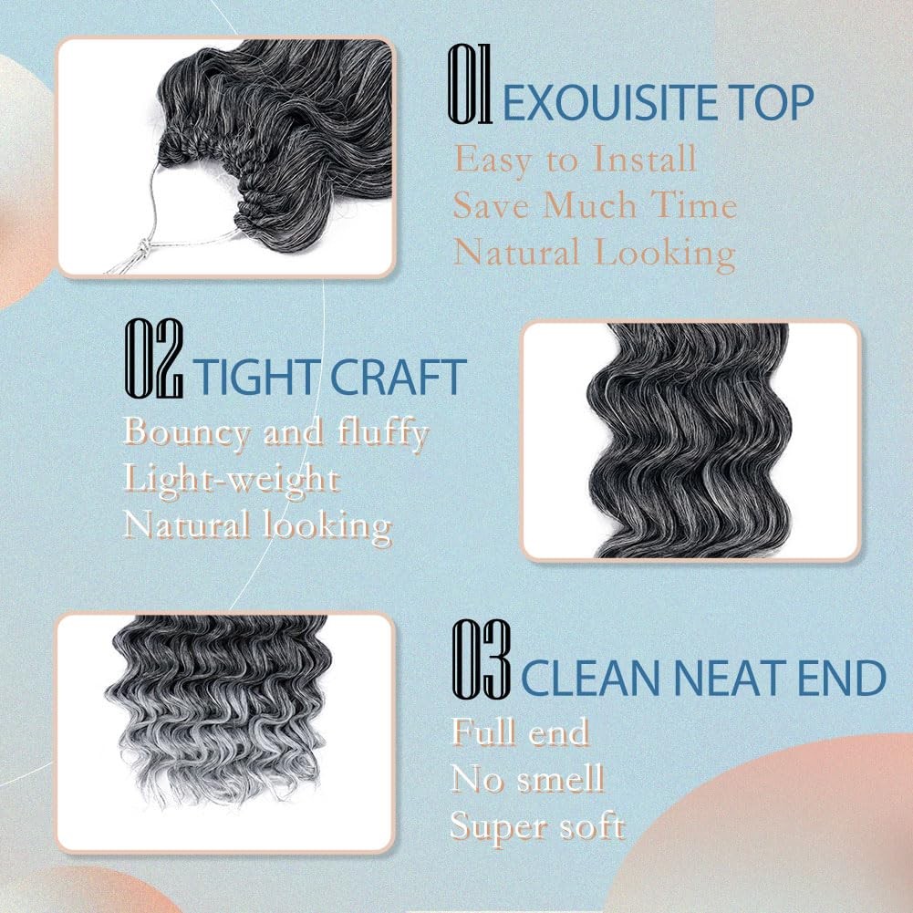 LOSMOEER 8 Inch Deep Ocean GOGO Curl Crochet Hair for Black Women, Water Wave Sy