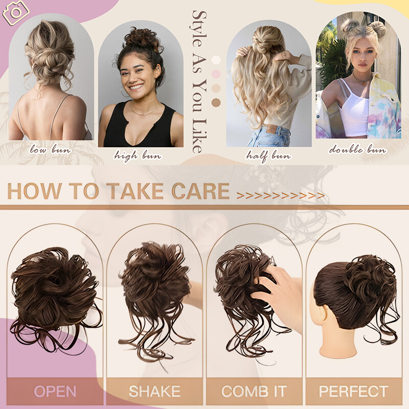 Natural Wrap on Messy Bun Hair Piece Ponytail Hair Extension Wedding Long Updo