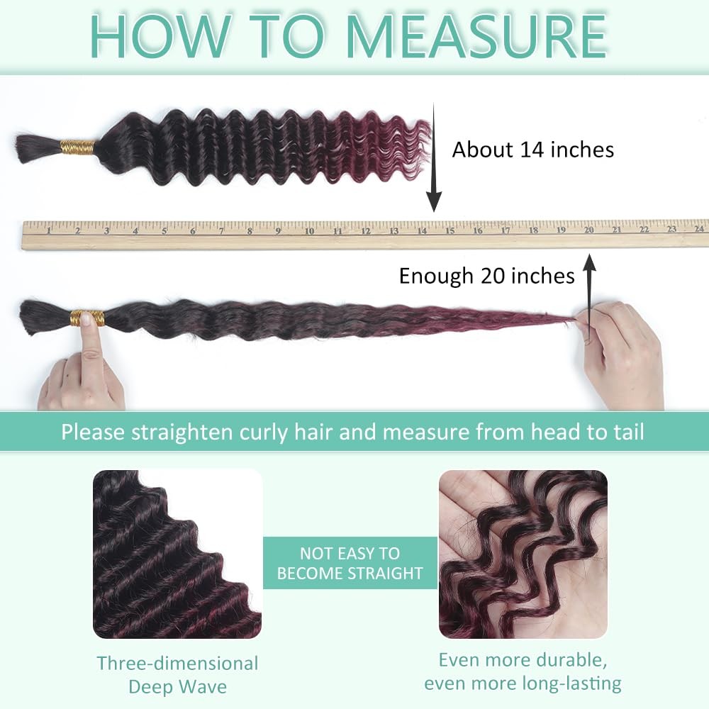 Ombre Burgundy Braiding Hair 150g 14 Inch 6 Bundles/Pack Deep Wave Bulk Human Ha