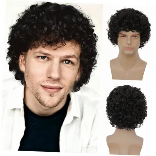 Mens Short Curly Afro Wig California Synthetic Heat Resistant Wigs for Black