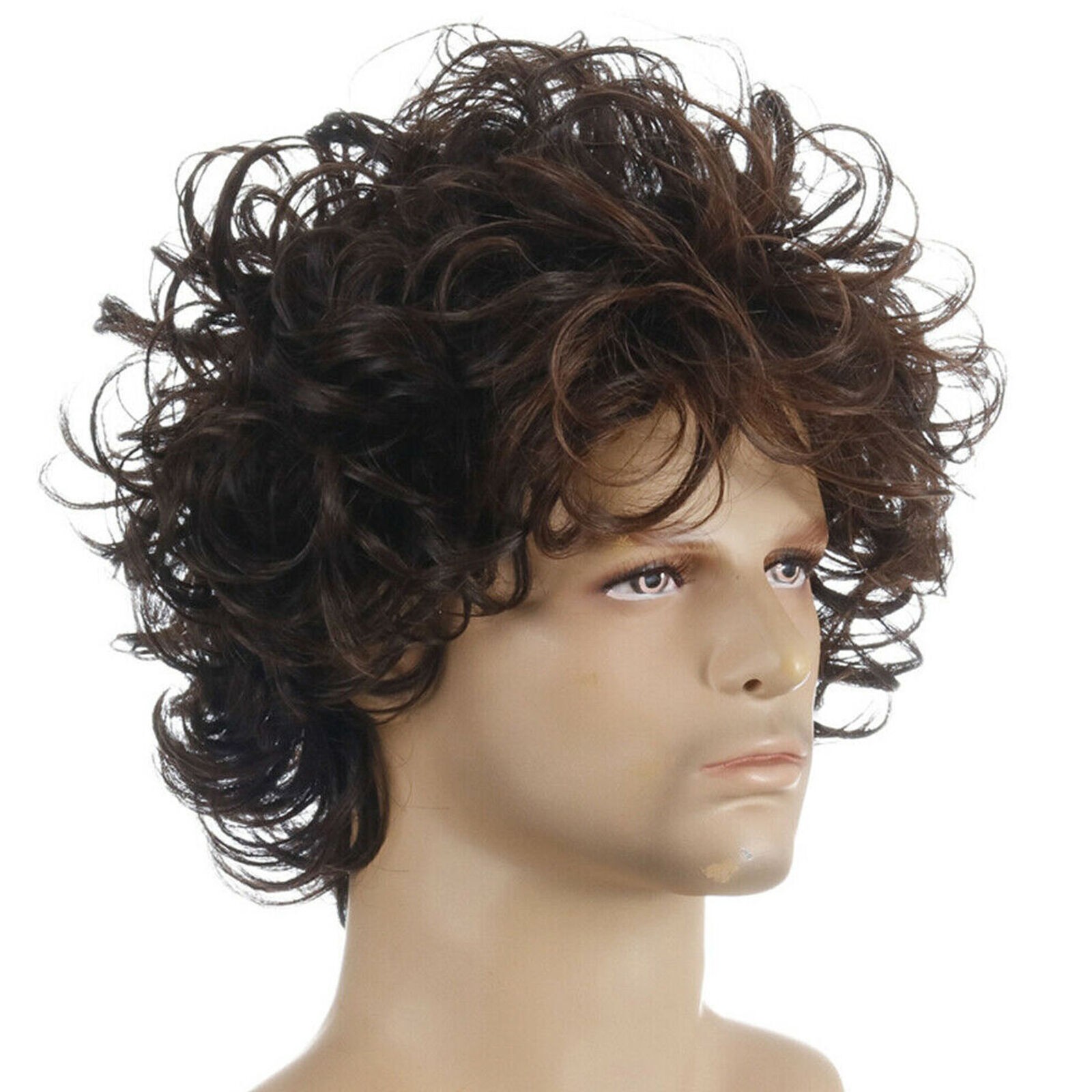 Mens Black Brown Short Wigs Natural Curly Fashion Hair Cosplay Party Show Wig US