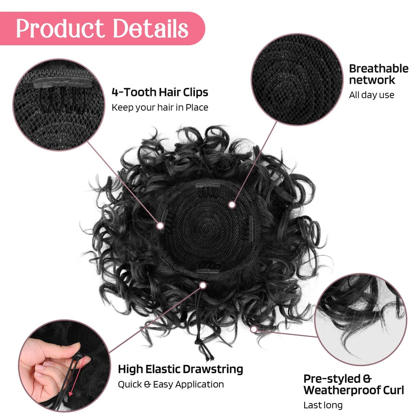 Messy Curly Hair Bun Updo Clip in Hairpiece Chignons Drawstring Hair Extensions