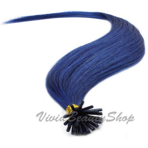 25 Blue Pre Bond I Stick Tip Micro Bead Link Tube Remy Human Hair Extensions 22″
