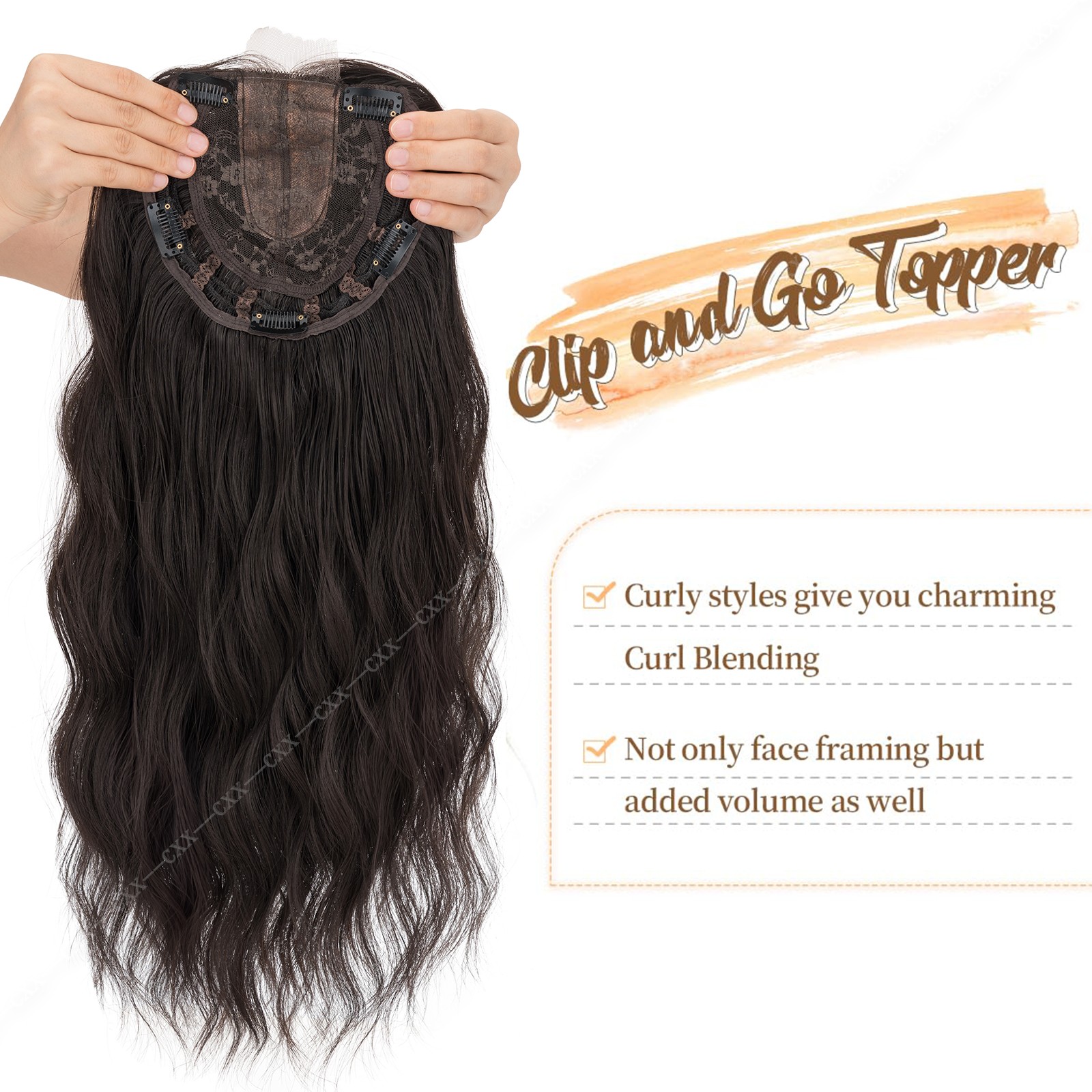 6.5×6.5 Women Topper Real As Human Hair Toupee Clip in Loose Wave Wavy Hairpiece