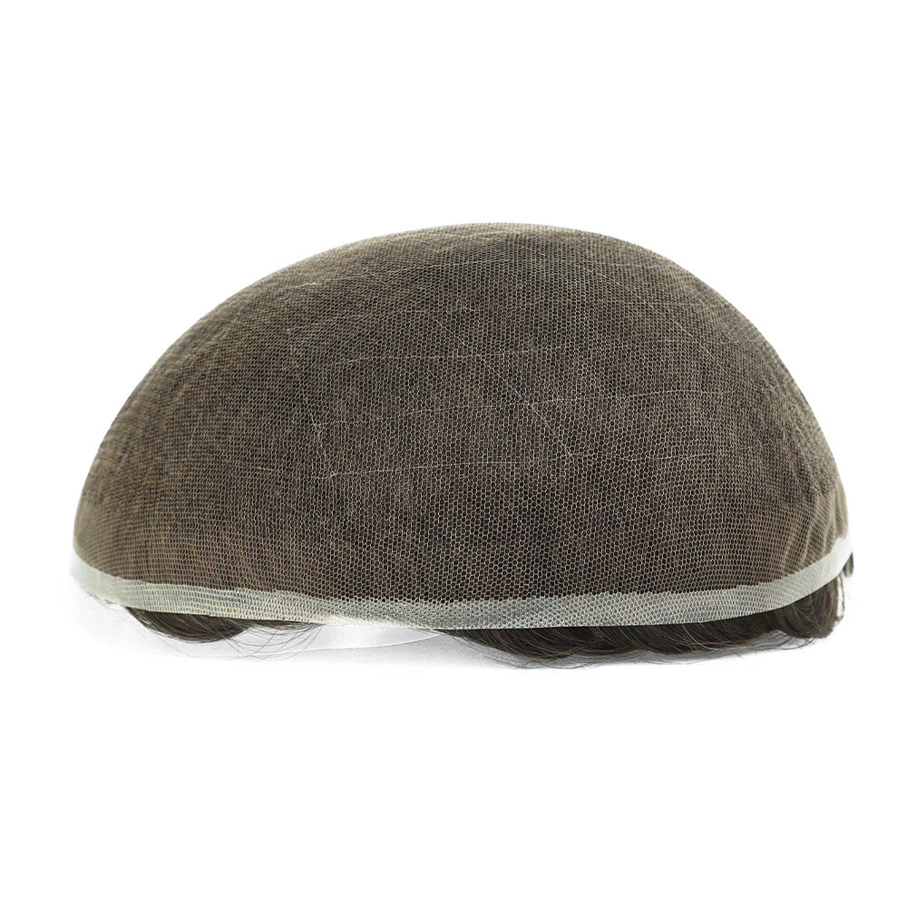 Mens Hair Toupee System Full French Lace Human Hair Medium Density Light Brown#7