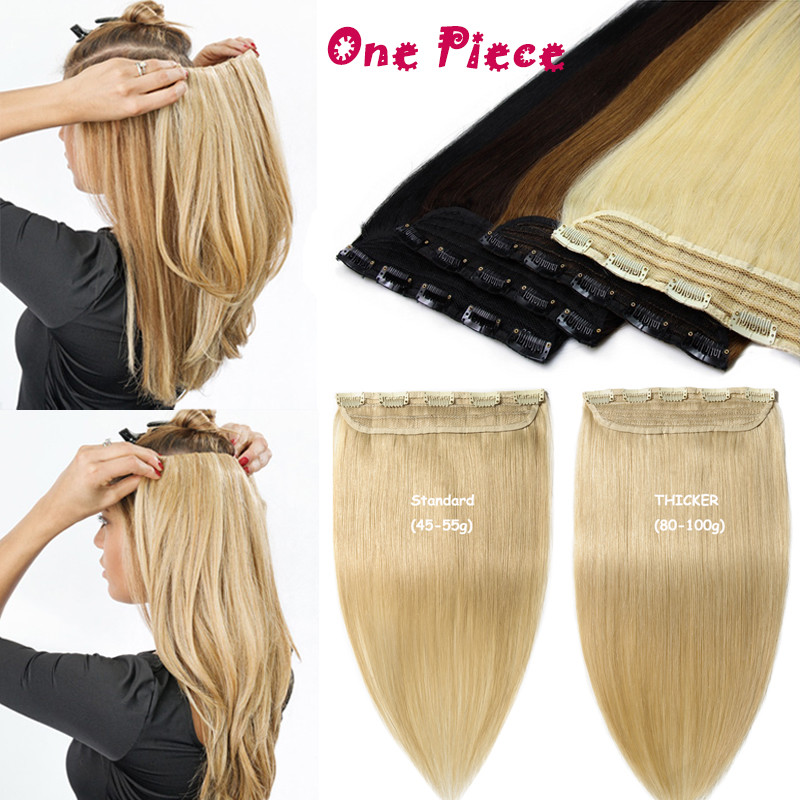 One Piece 100% Real Remy Clip In Human Hair Extensions 3/4Full Head Any Color US