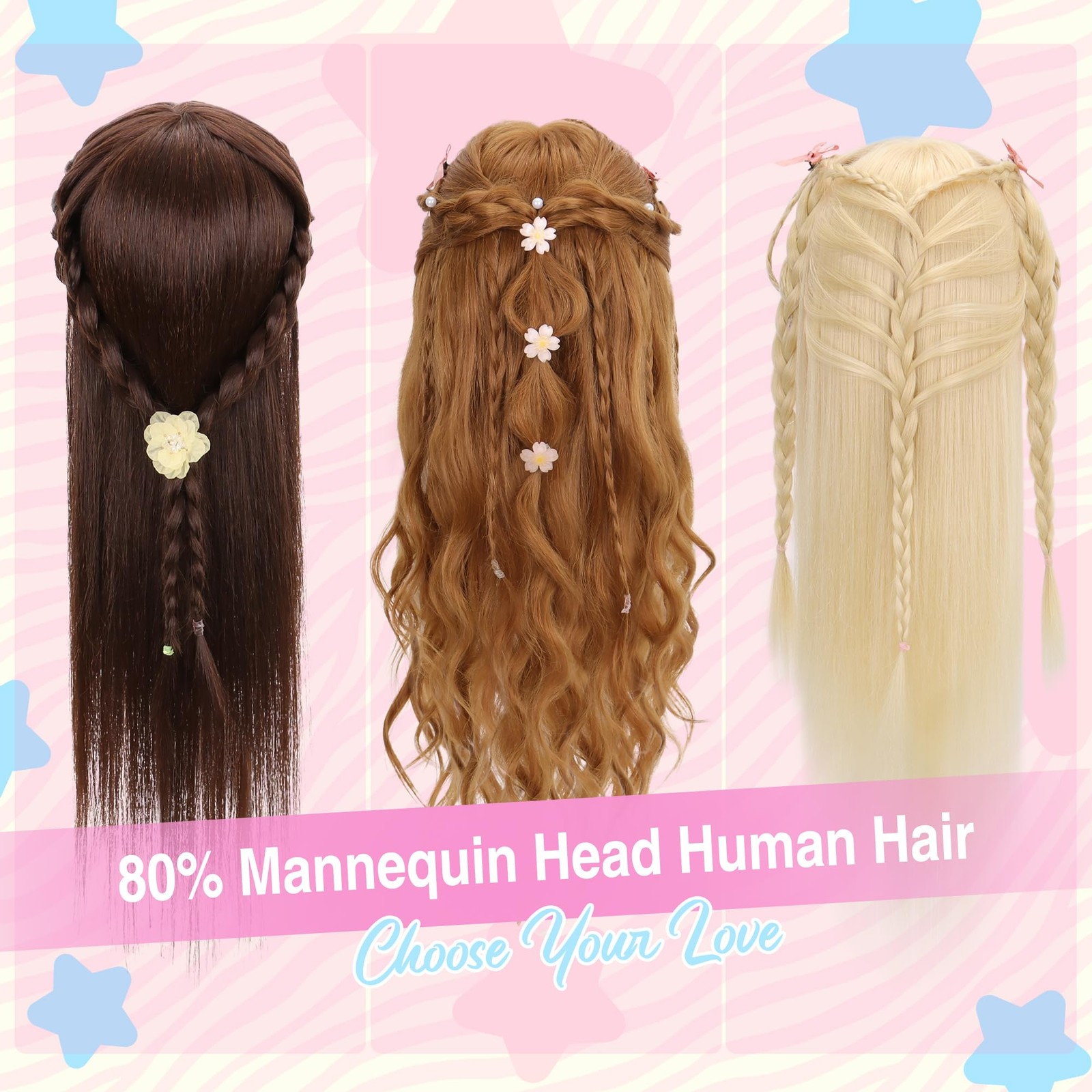 Mannequin Head 80% Real Hair 26-28” Blond for Cosmetology Styling Practice