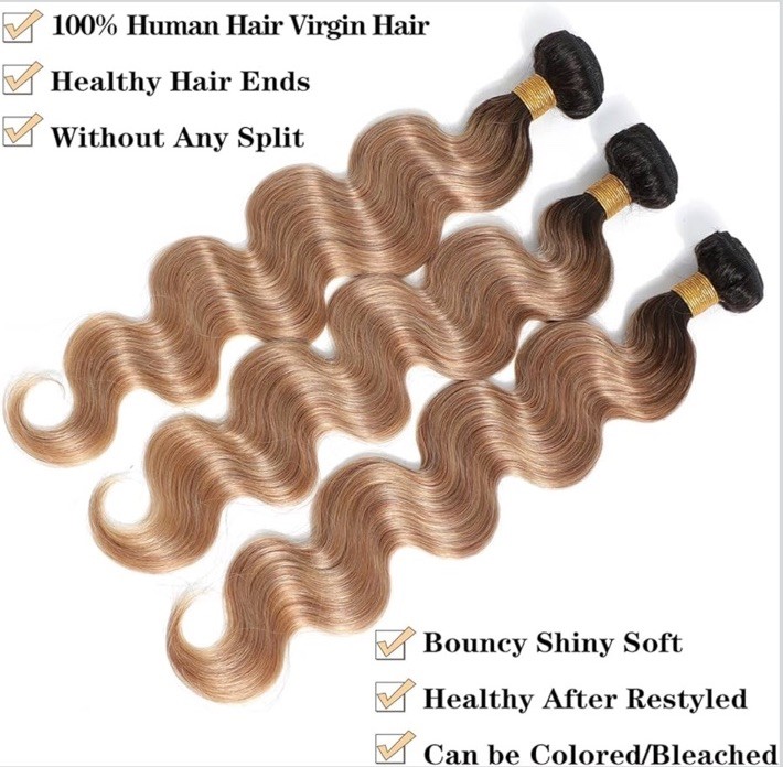 Ombre Kinky Curly Human Hair Bundles 18” 20” 22” T1B/30/27 Brazilian Virgin