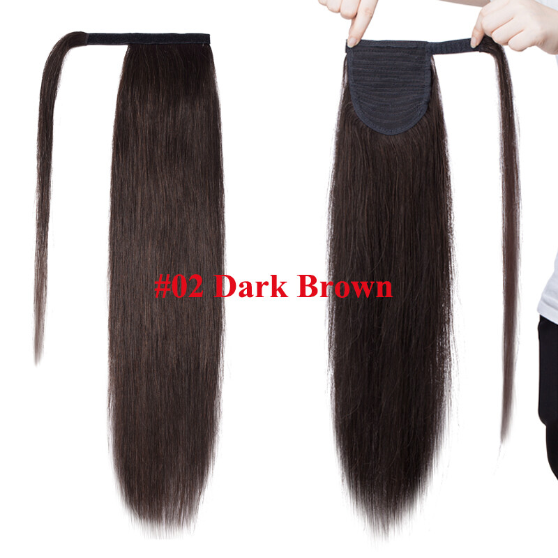 100% Long REMY Human Hair Clip In Pony Tail Hair Extensions Wrap Around Ponytail