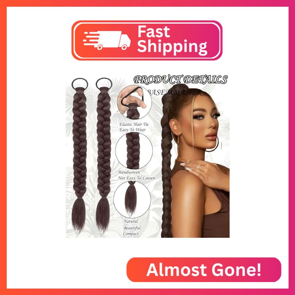 2Pcs Braided Ponytail Extensions with Hair Ties Soft Synthetic Hair Pieces Strai