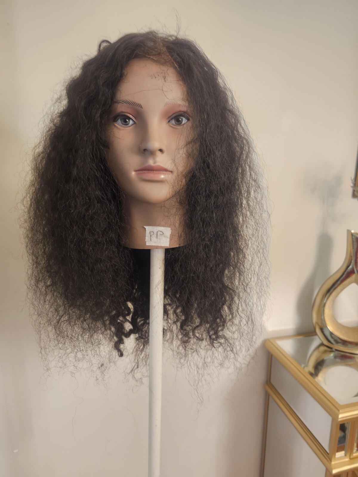 High Quality regular Top Black 20″ curly 150% Virgin Human Hair Lace Wig