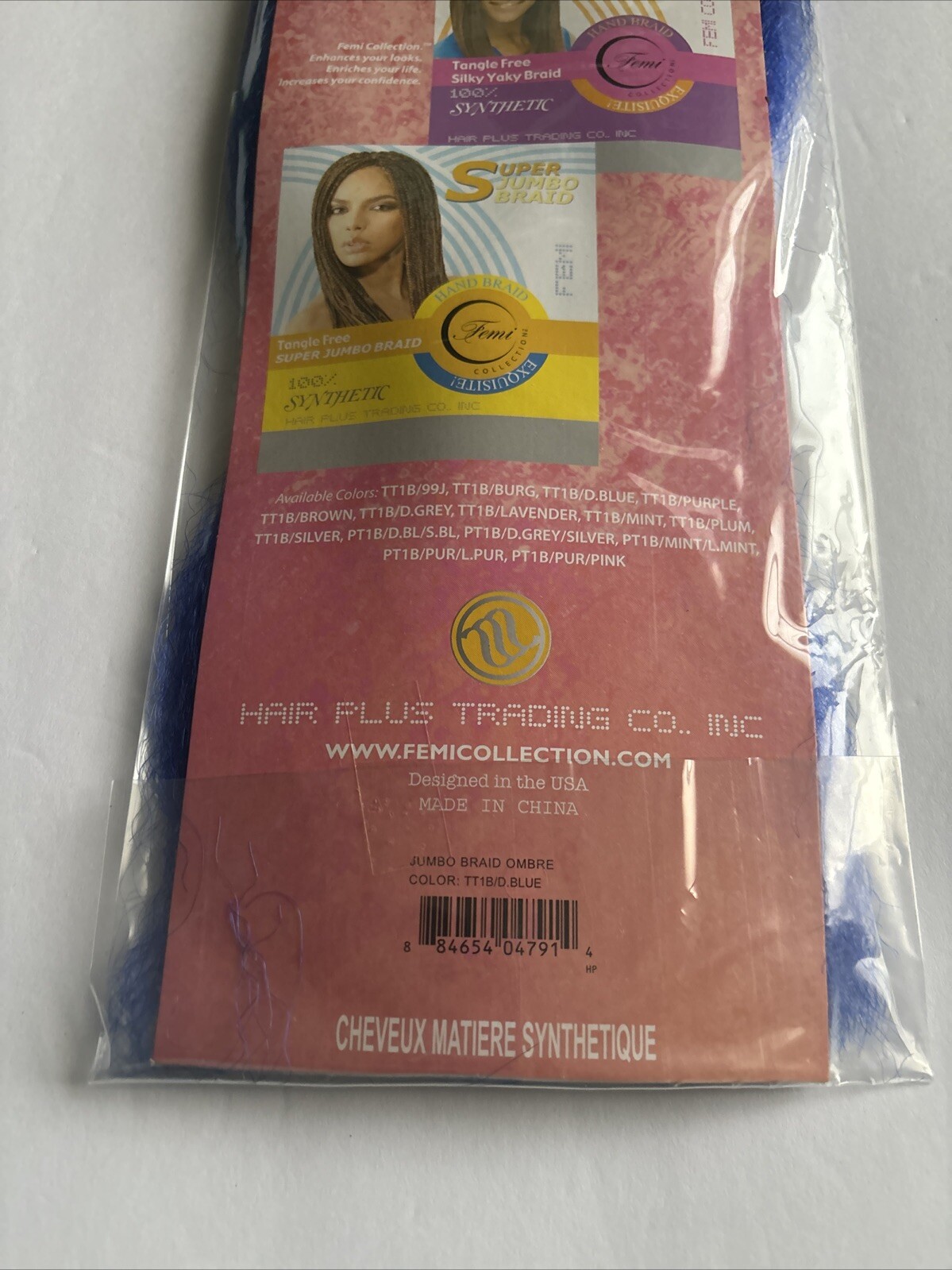 jumbo braid premium soft hair. Remy Feeling Blue Colored Ombré TT1B/D.plum