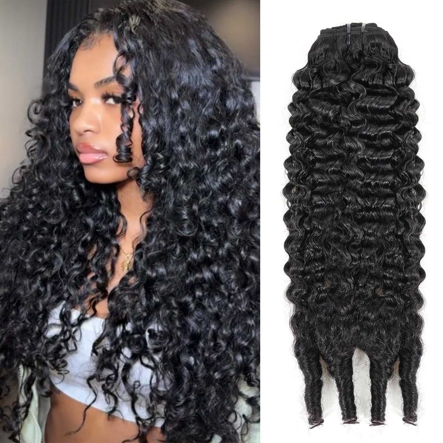Burmese Curly Clip in Hair Extensions Natural Black Color 20 Inch Brazilian V…