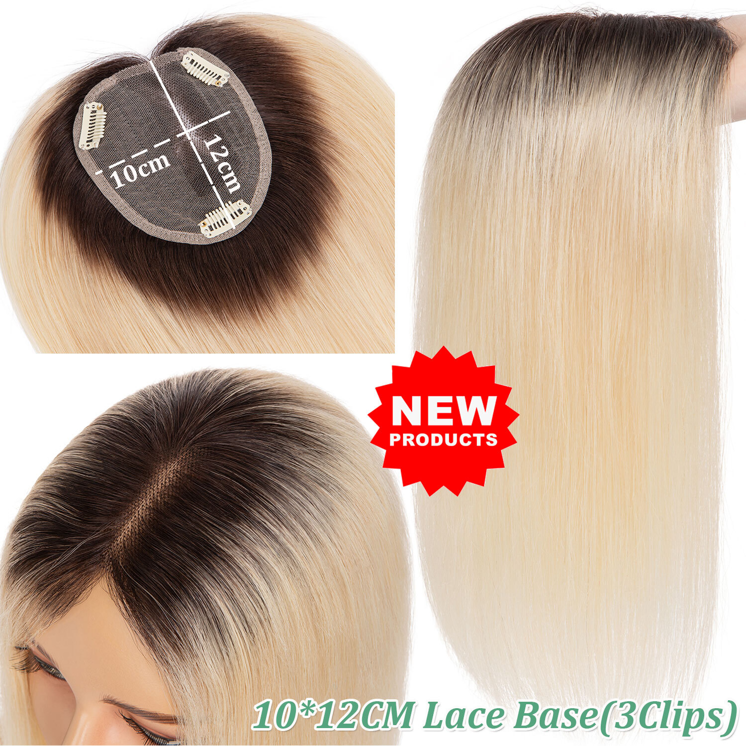 CLEARANCE Clip In 100 Remy Human Hair Topper Toupee Hairpiece Lace Base Handtied