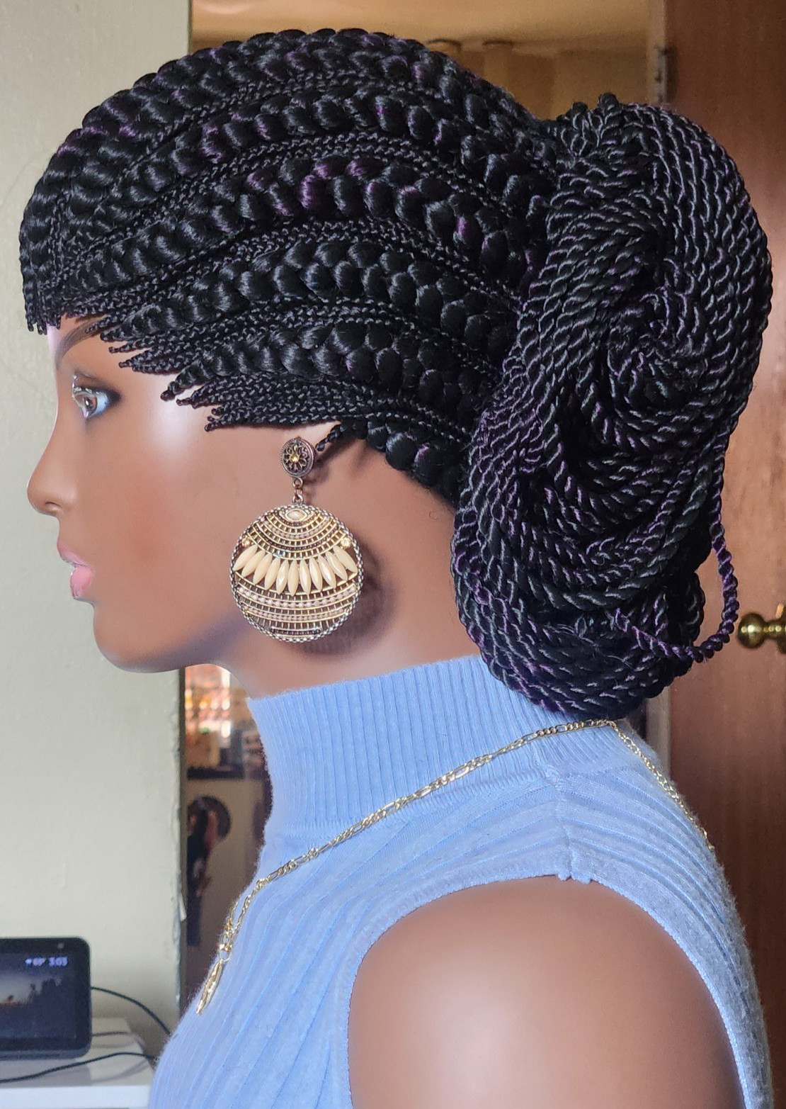handmade braided cornrows wig pony Elephant 1B mix Dark purple