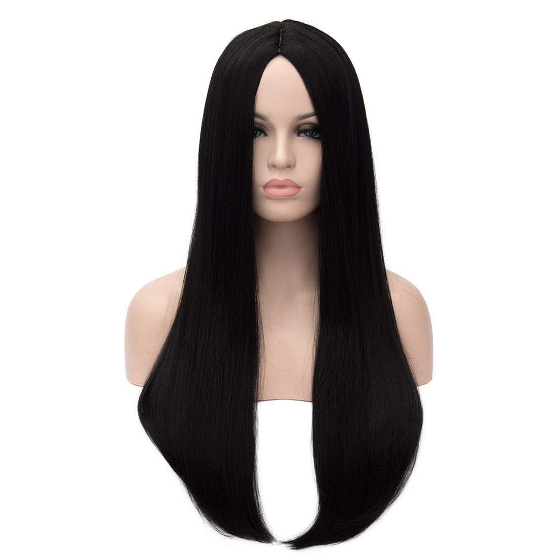 28″ Long Straight Natural Black Women Wednesday Addams Costume Morticia Wig