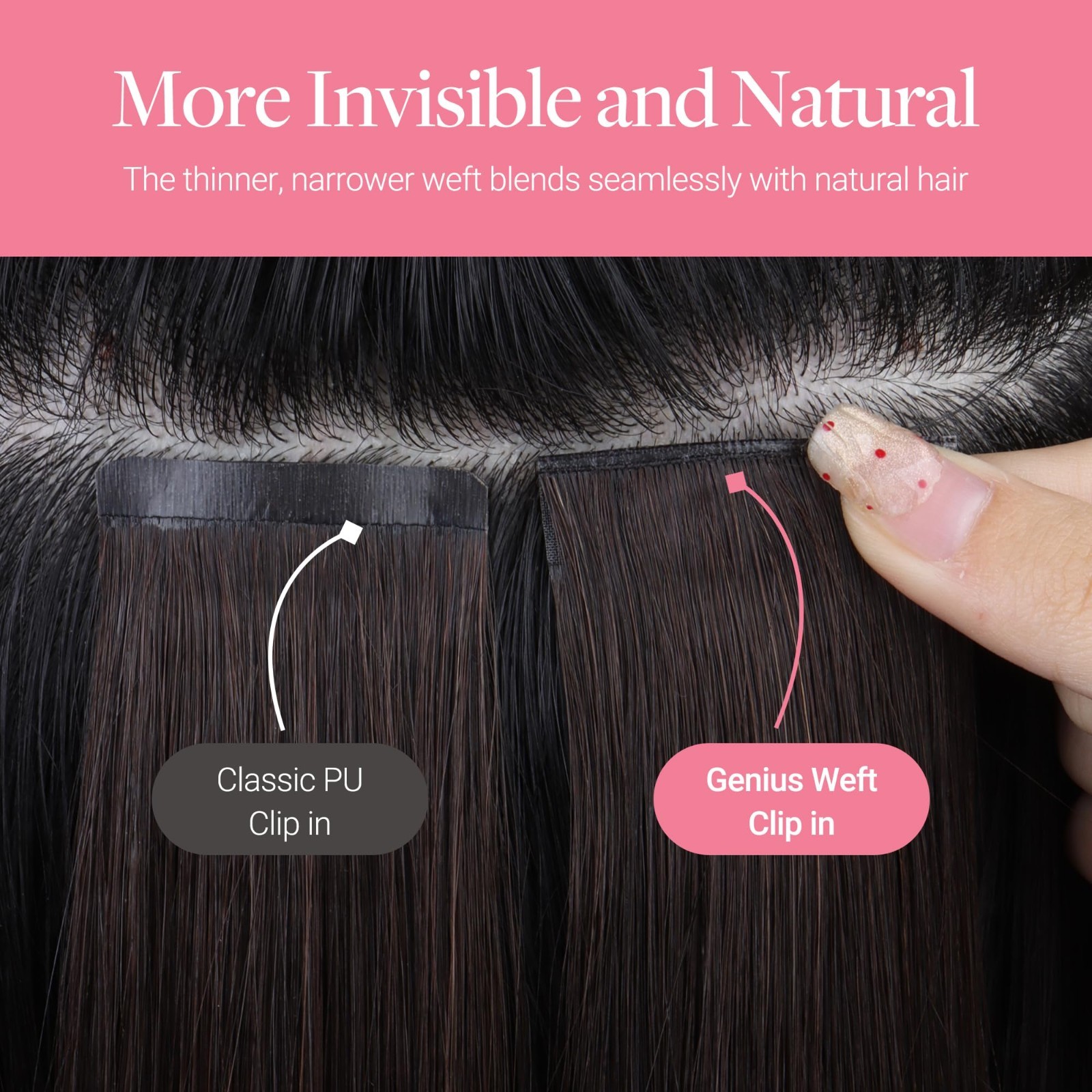 18″ Seamless Clip-in Hair Extensions, 120g, 7pcs, Virgin Human Hair, Dark Brown