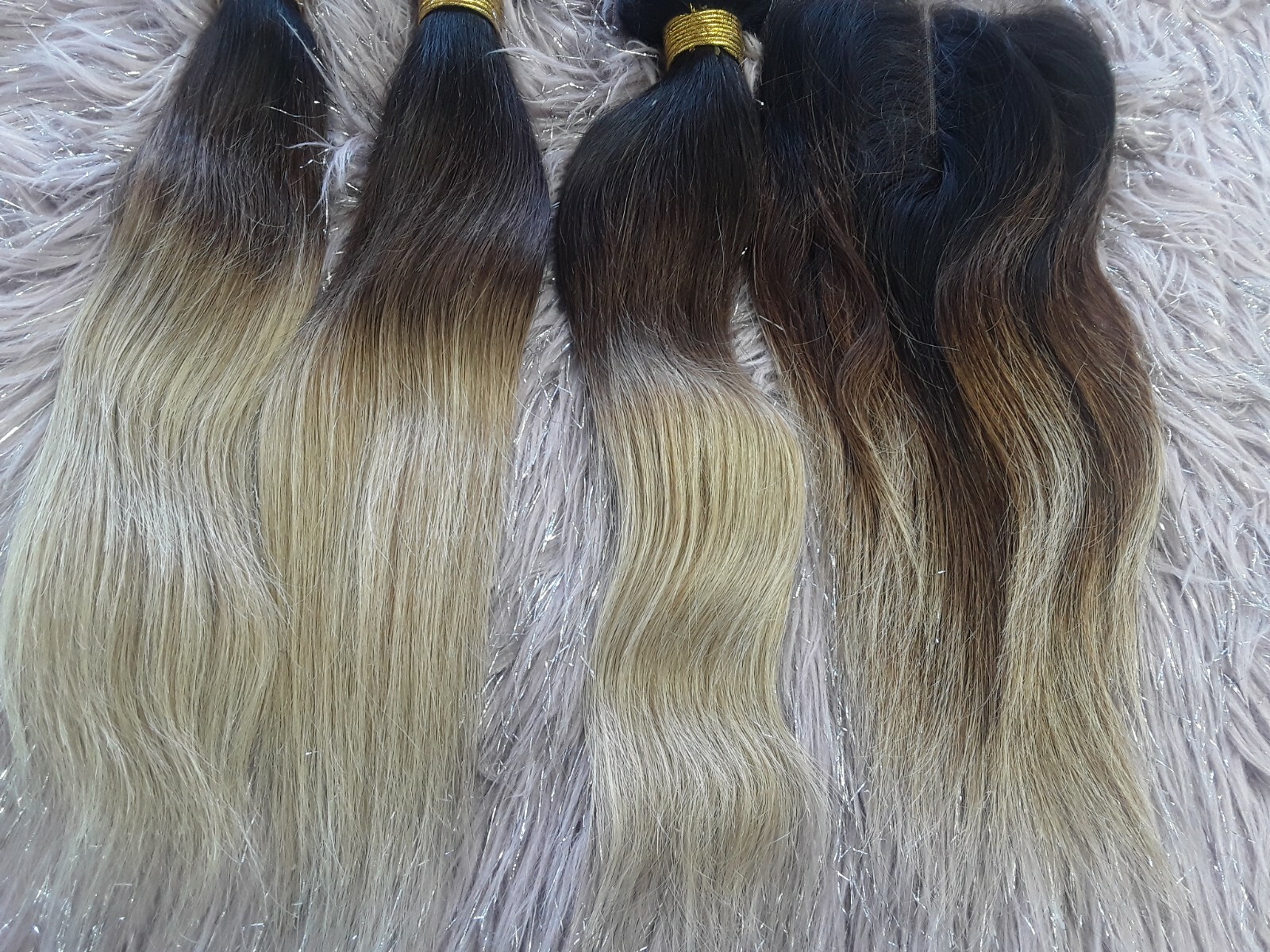 BRAZILIAN HAIR 3TONES OMBRE 1b/4#/27# STRAIGHT 14+14+14&12INCH LACE CLOSURE 350g