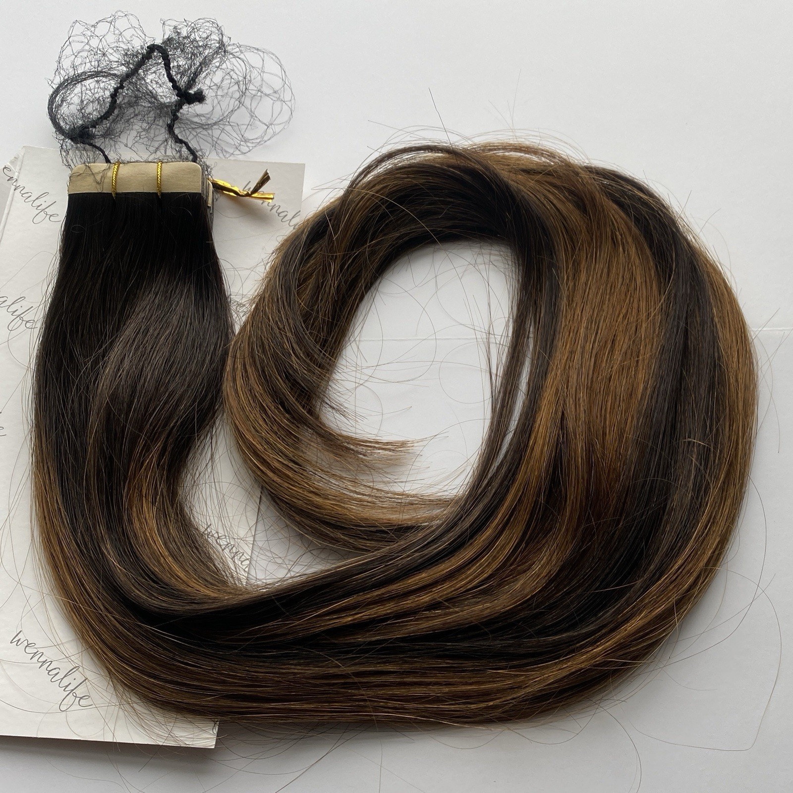 WENNALIFE 22 Inch Tape In Human Hair Extensions Balayage 2/6/P2 20pcs 50g New