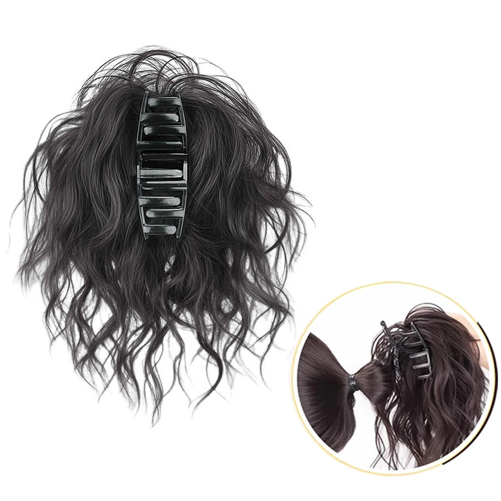 Short Curly Synthetic Claw Clip Ponytail Hair Extensions For Women High Top Bun