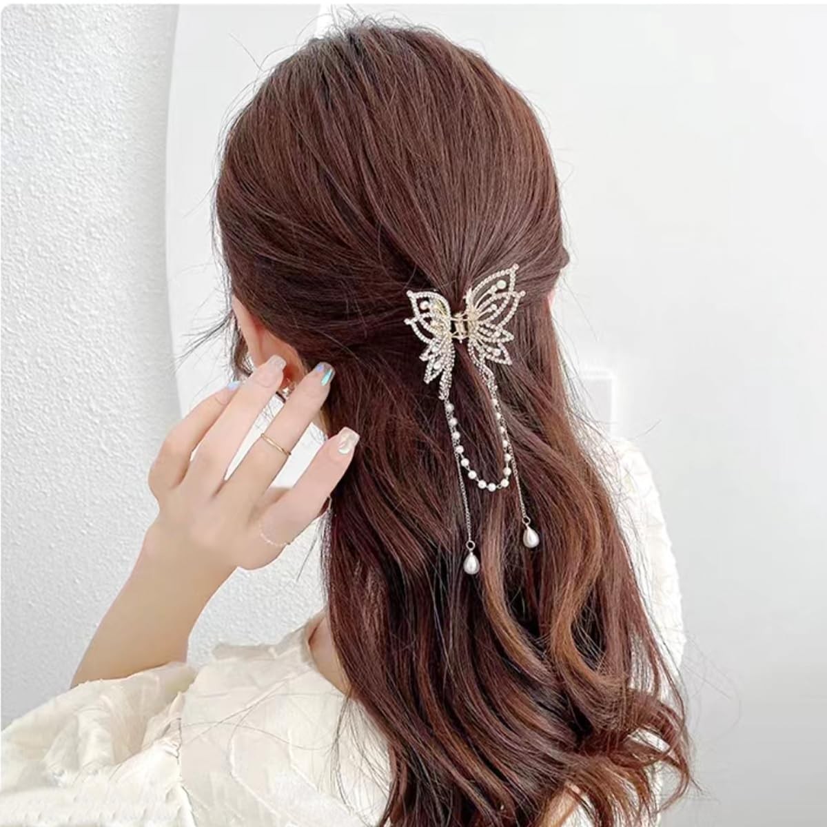 3 Pieces Butterfly Hair Claw Clip Butterfly Tassel Hair Clips Rhinestone Metal E
