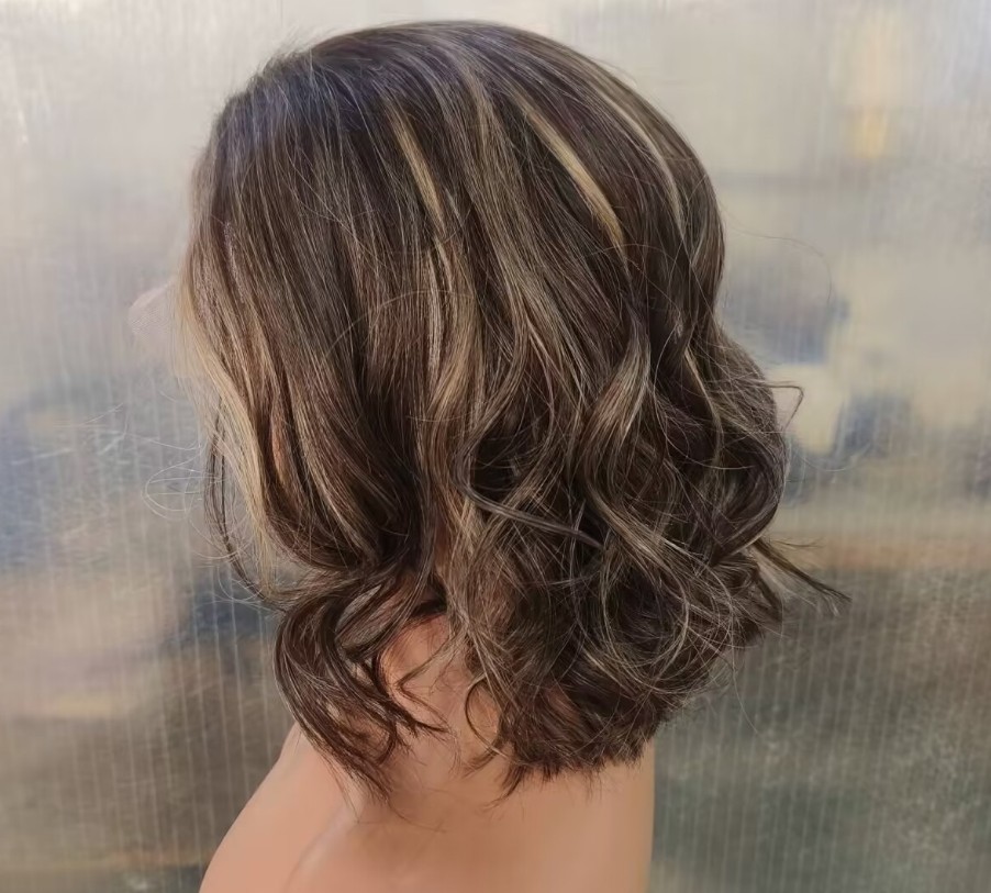 Ombre Brown Highlight Short Wave 13X4 Lace Front Wig Human Hair Wig