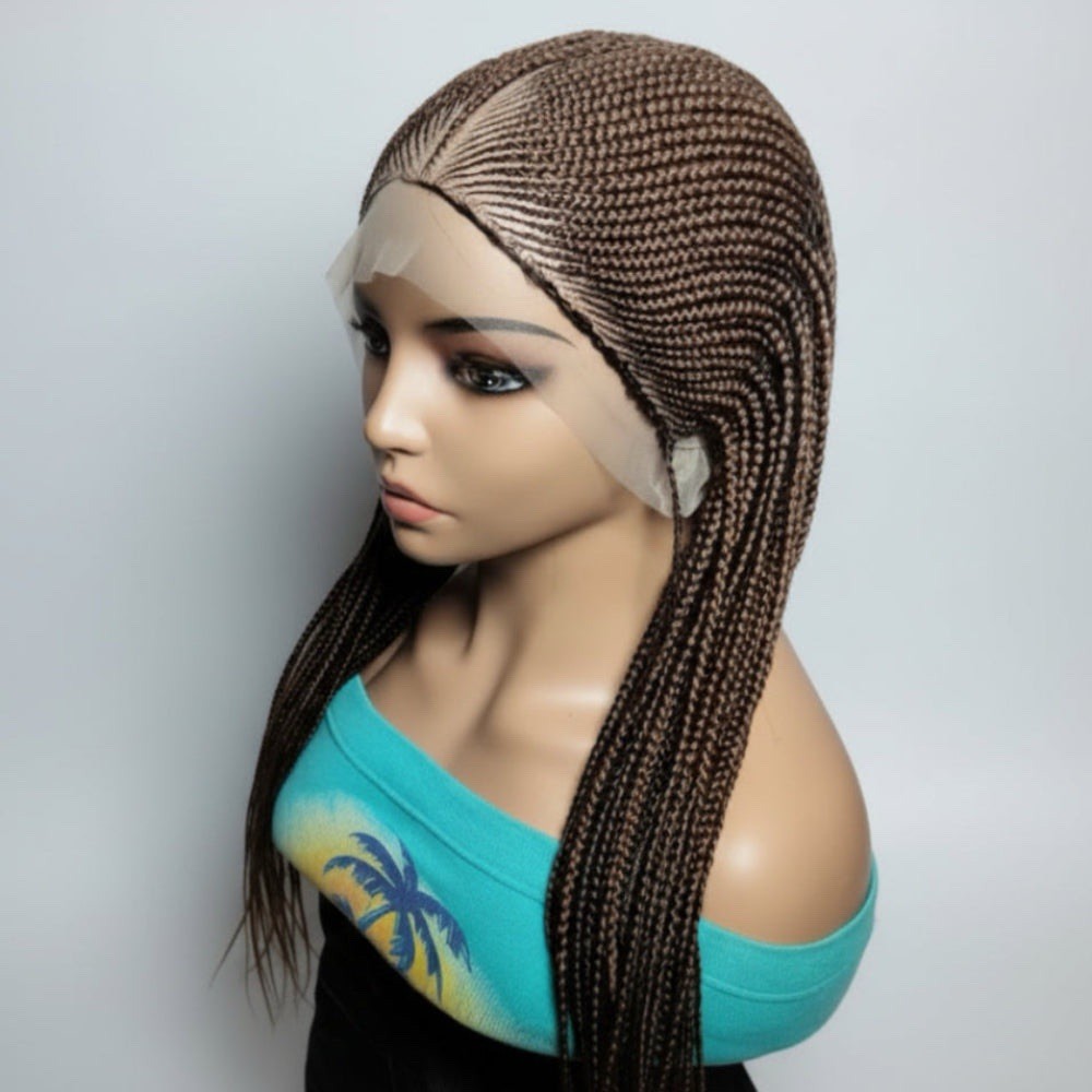 Brown Braided Wig. Cornrow with Individual Braids. Full Lace Baby Hair -36in